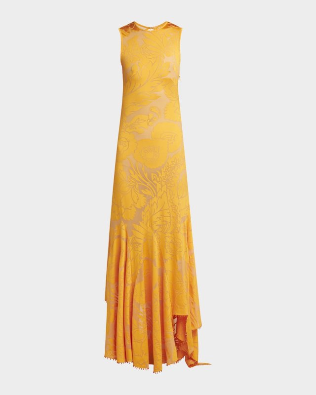 Floral Burnout Backless Stretch Jersey Dress